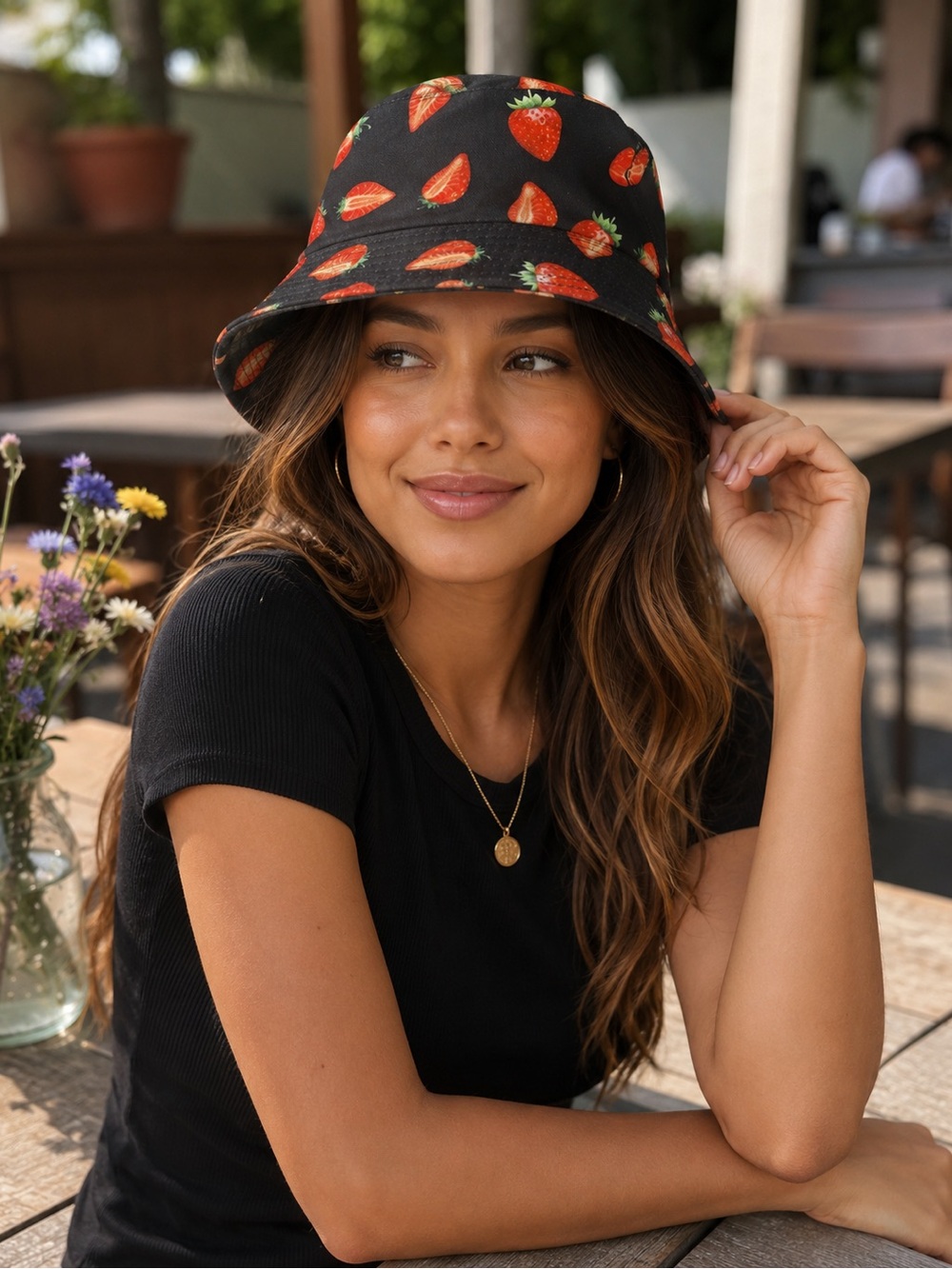 Strawberry Print bucket hat